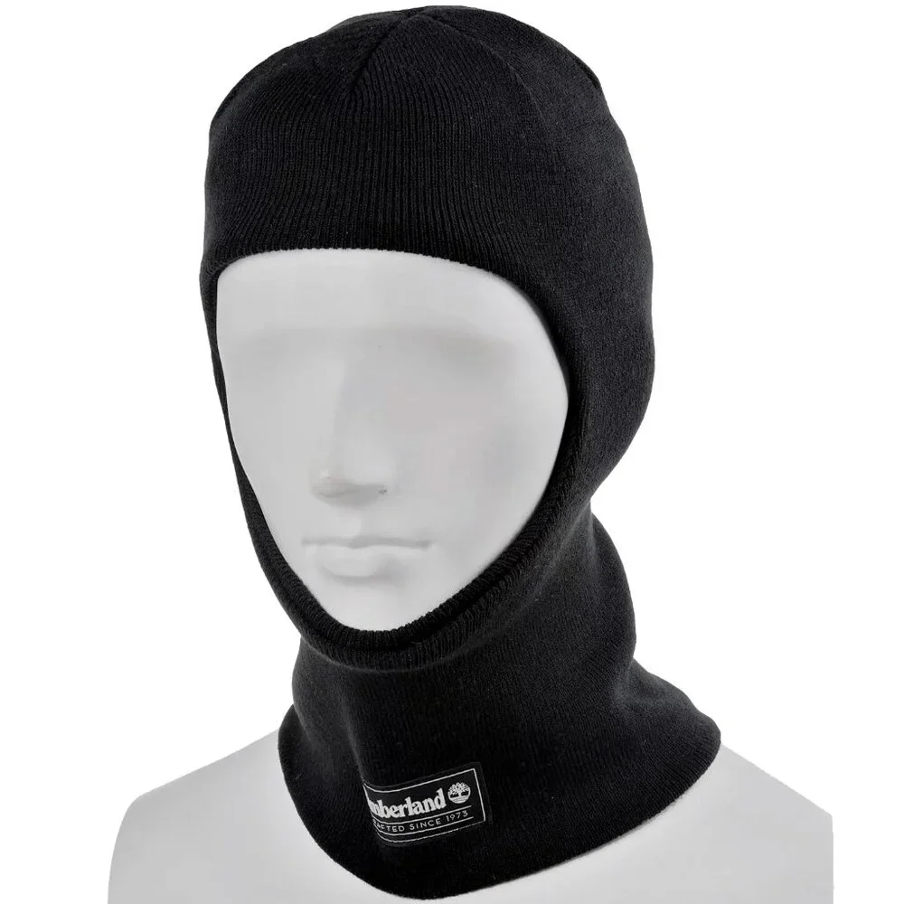 New! Timberland Knit Balaclava! Black With Patch Use as Face Warmer Mask or Hat